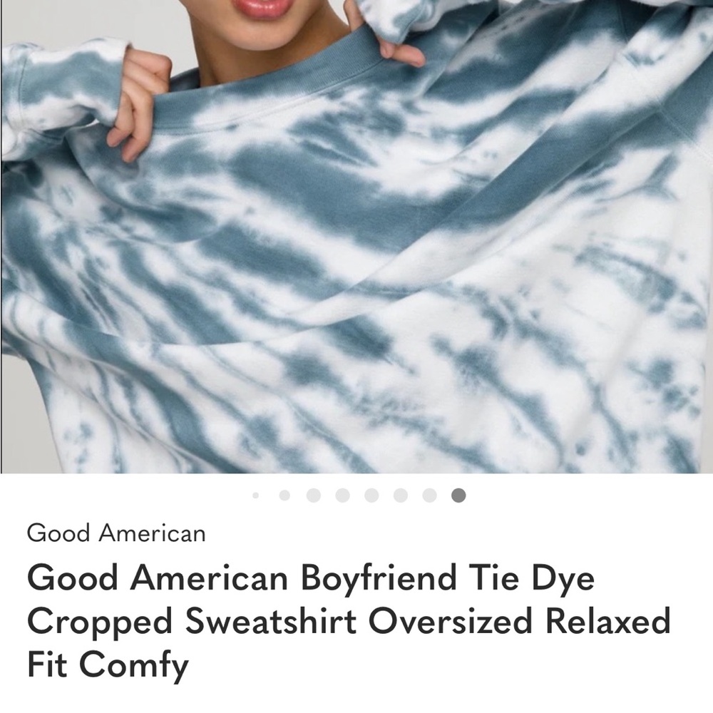NWT GOOD AMERICAN BOYFRIEND Blue and White Tie-Dye Crewneck Sweatshirt size 2 - Picture 6 of 11